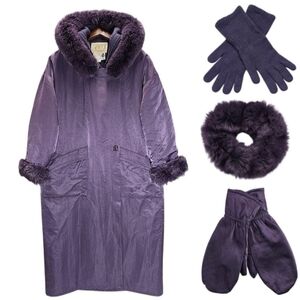 Vtg Linda Lundstrom LA PARKA Purple Coat Set M Canada Wool 5pc Set Angora RARE